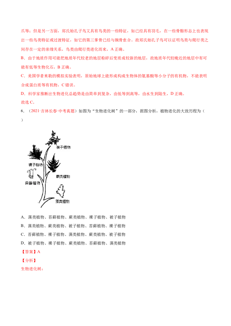 第07单元第03章生命起源和生物进化单元测试（B卷&middot;提升能力）（解析版）_初中全科电子版试卷练习试题_生物_生物8下练习_人教生物8年级下单元试卷38份