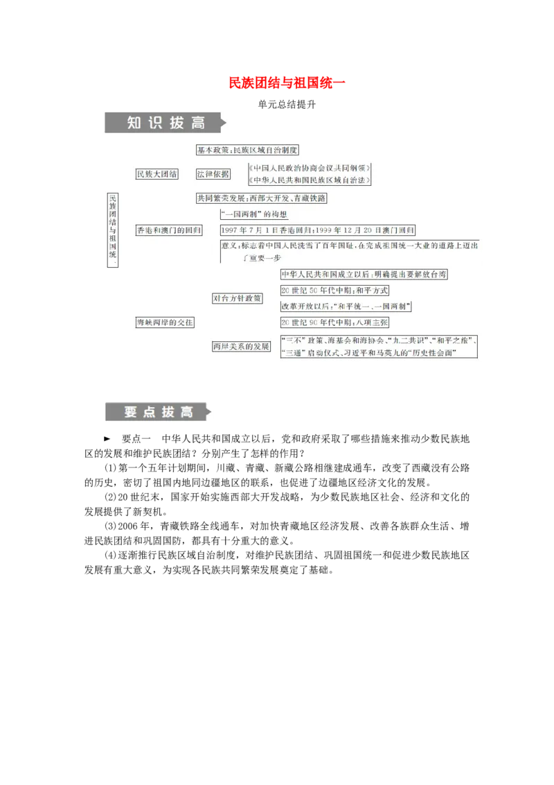 八年级历史下册第四单元民族团结与祖国统一单元总结提升练习新人教版201901072127_初中全科电子版试卷练习试题_历史_历史人教版8下试卷_部编人教版历史8年级下同步练习40份