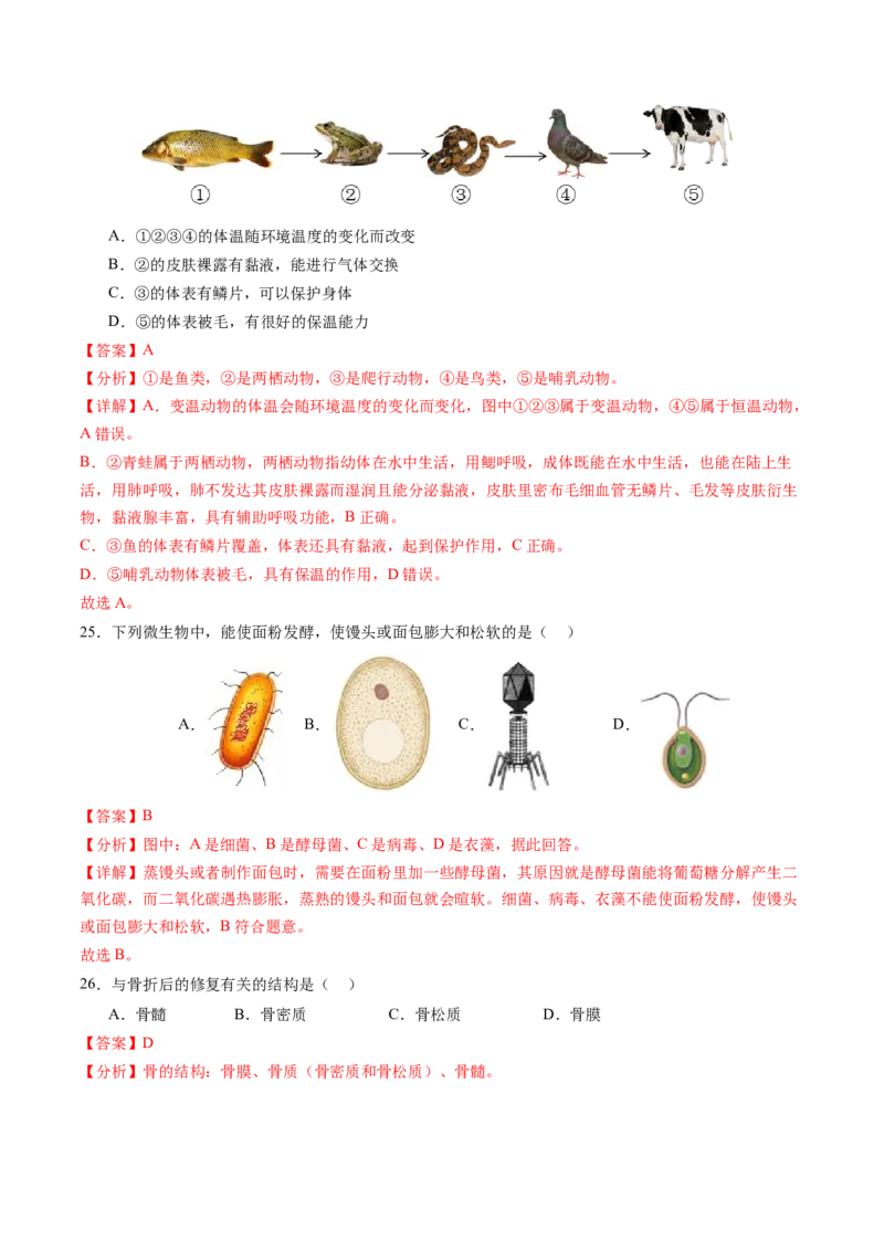 生物（无锡卷）（全解全析）_初中全科电子版试卷练习试题_生物_2024中考模拟题生物(1)_一模_生物（无锡卷）-2024年中考第一次模拟考试
