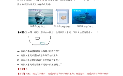10.3物体的浮沉条件及应用（导学案）-八年级物理下册同步备课系列（人教版）教师版_初物_2024人教版初中物理八九年级上下册课件教案PPT试题电子版资料_八年级下册教案_第十单元