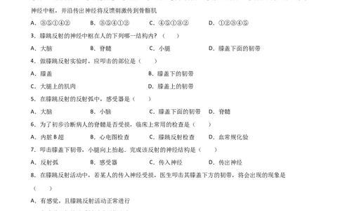 探究题06膝跳反射和测定反应速率-七年级生物下册教材实验探究必刷题（人教版）（原卷版）_初中全科电子版试卷练习试题_生物_生物人教版7下练习