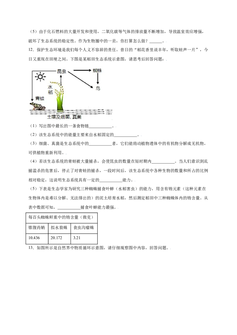 第1单元（第2章）了解生物圈（提分小卷）（人教版）（原卷版）_初中全科电子版试卷练习试题_生物_生物人教版7上练习&mdash;24新版已更新_人教生物7年级上单元试卷36份