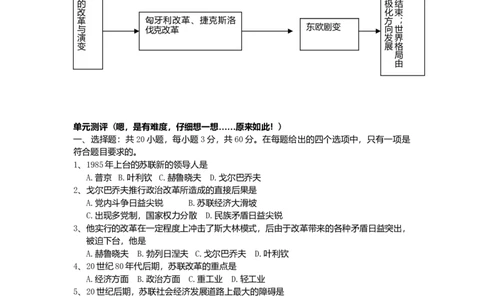 九年级历史下册第5单元社会主义国家的改革与演变测试题新人教版20170711240_初中全科电子版试卷练习试题_历史_历史人教版9下试卷_部编人教版历史9年级下同步练习110份