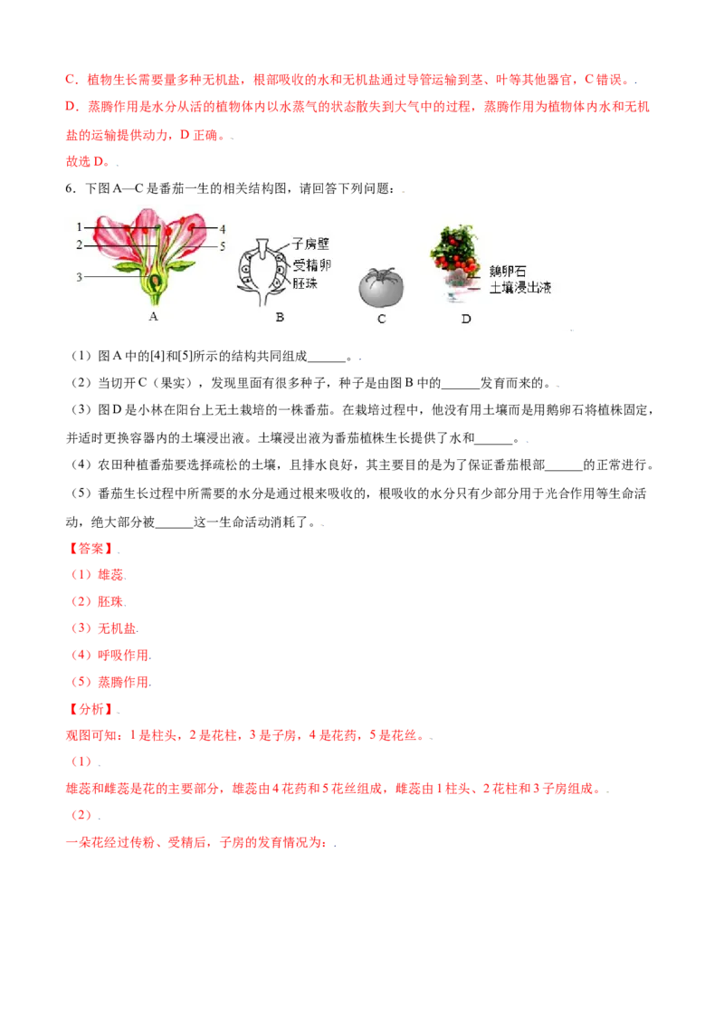 必考点19绿色植物与生物圈的水循环-（人教版）（解析版）_初中全科电子版试卷练习试题_生物_生物人教版7上练习&mdash;24新版已更新_人教生物7年级上专项练习28份