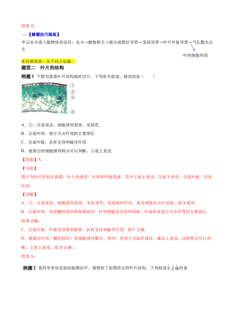 必考点19绿色植物与生物圈的水循环-（人教版）（解析版）_初中全科电子版试卷练习试题_生物_生物人教版7上练习&mdash;24新版已更新_人教生物7年级上专项练习28份