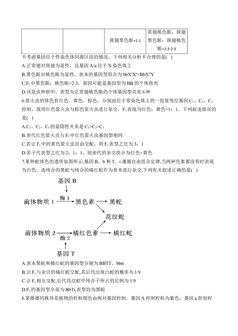 专题6遗传的基本规律（选择题）&mdash;&mdash;2025届高考生物学模块分练新高考版（含解析）_2025年新高考资料_二轮复习_新高考版2025届高考生物学模块分练选择题与非选择题（含解析）