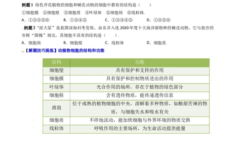 必考点08动物细胞-（人教版）（原卷版）_初中全科电子版试卷练习试题_生物_生物人教版7上练习&mdash;24新版已更新_人教生物7年级上专项练习28份