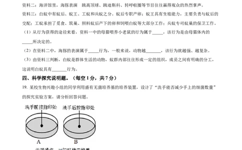 八年级上学期期中联考生物试题（原卷版）_初中全科电子版试卷练习试题_生物_生物8上练习_人教生物8年级上期中试卷08份