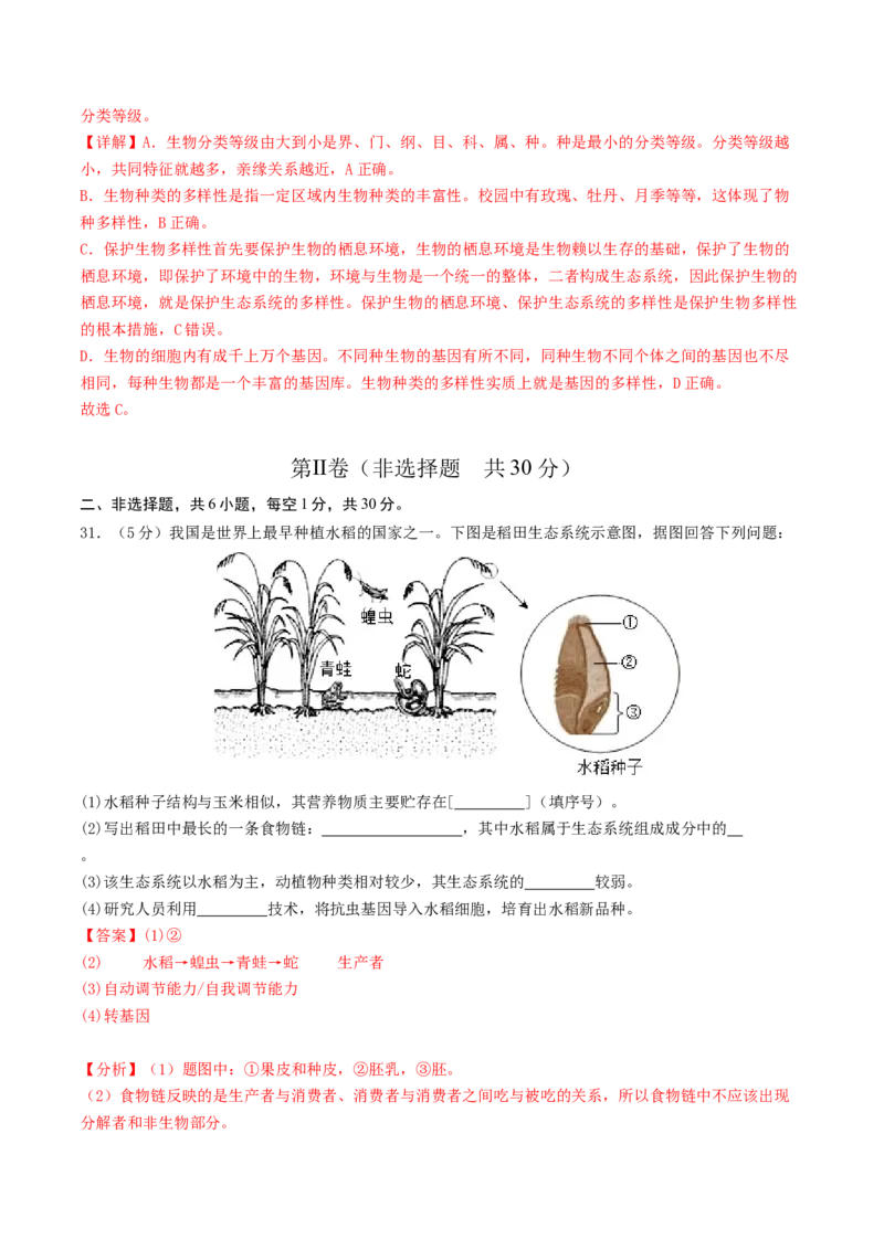 生物（云南卷）（全解全析）_初中全科电子版试卷练习试题_生物_2024中考模拟题生物(1)_二模_生物（云南卷）-：2024年中考第二次模拟考试