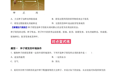 必考点16种子的萌发-（人教版）（原卷版）_初中全科电子版试卷练习试题_生物_生物人教版7上练习&mdash;24新版已更新_人教生物7年级上专项练习28份