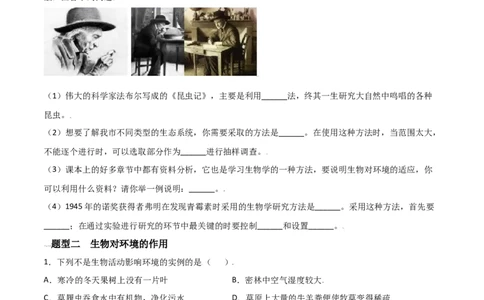 必考点03生物与环境的关系-（人教版）（原卷版）_初中全科电子版试卷练习试题_生物_生物人教版7上练习&mdash;24新版已更新_人教生物7年级上专项练习28份