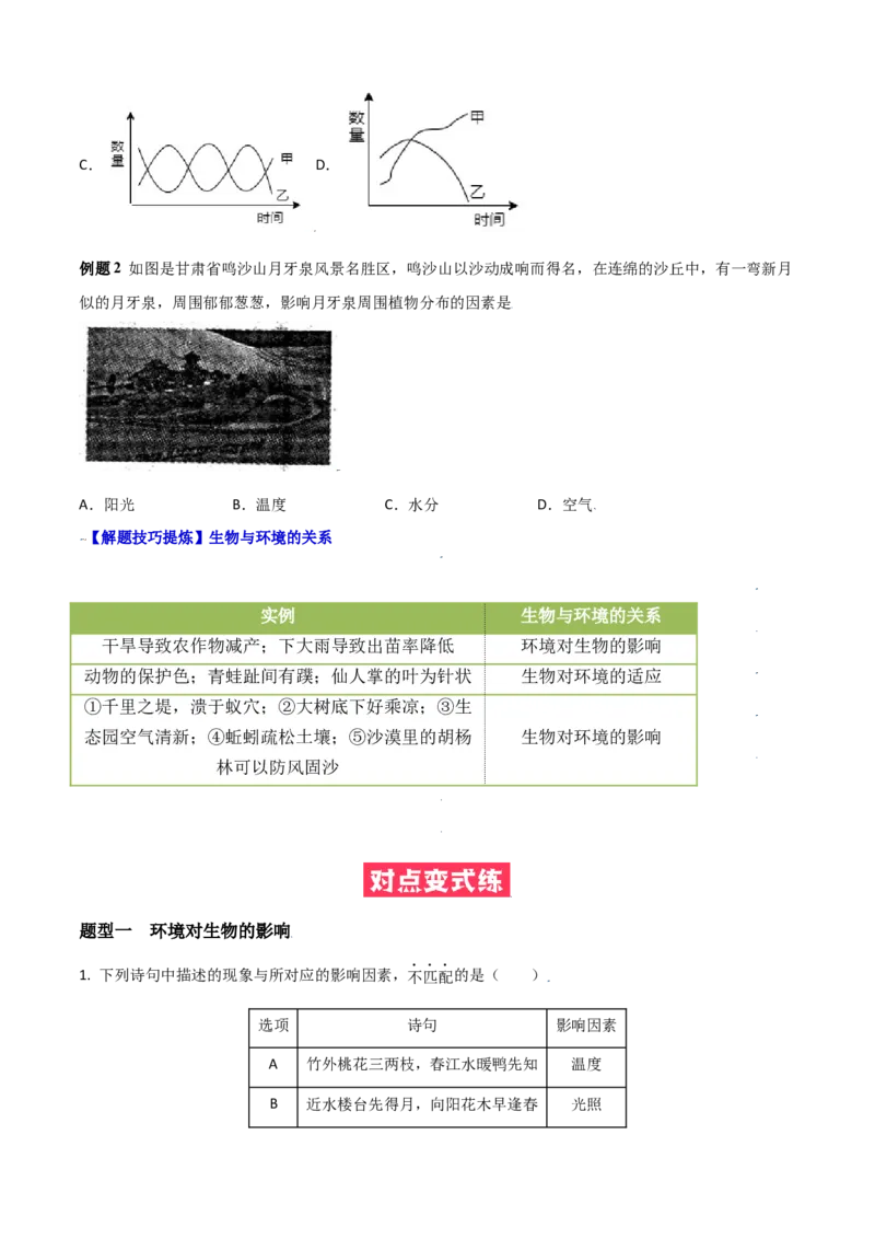 必考点03生物与环境的关系-（人教版）（原卷版）_初中全科电子版试卷练习试题_生物_生物人教版7上练习&mdash;24新版已更新_人教生物7年级上专项练习28份
