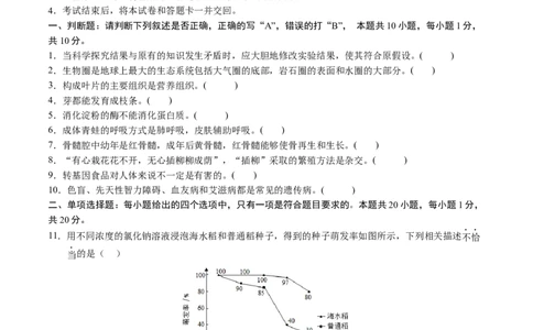 生物（南京卷）（考试版A4）_初中全科电子版试卷练习试题_生物_2024中考模拟题生物(1)_二模_生物（南京卷）-：2024年中考第二次模拟考试