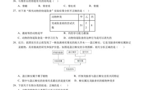 生物（无锡卷）（考试版A4）_初中全科电子版试卷练习试题_生物_2024中考模拟题生物(1)_一模_生物（无锡卷）-2024年中考第一次模拟考试