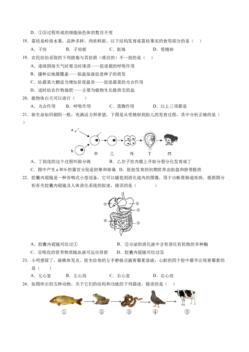 生物（无锡卷）（考试版A4）_初中全科电子版试卷练习试题_生物_2024中考模拟题生物(1)_一模_生物（无锡卷）-2024年中考第一次模拟考试
