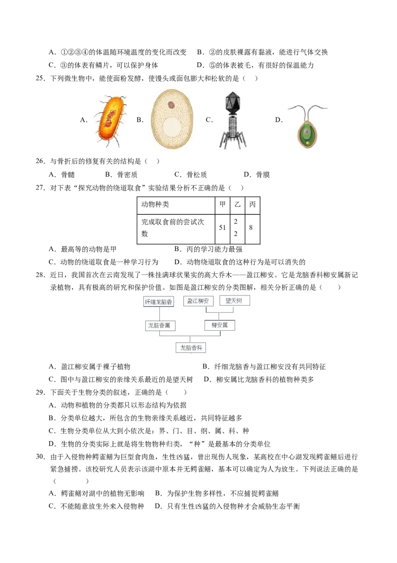 生物（无锡卷）（考试版A4）_初中全科电子版试卷练习试题_生物_2024中考模拟题生物(1)_一模_生物（无锡卷）-2024年中考第一次模拟考试