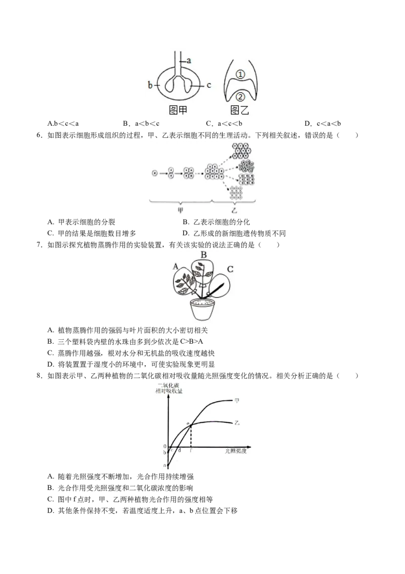 生物（哈尔滨卷）（考试版A4）_初中全科电子版试卷练习试题_生物_2024中考模拟题生物(1)_三模（37套）_生物（哈尔滨卷）