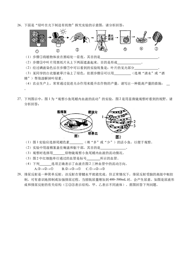 生物（哈尔滨卷）（考试版A4）_初中全科电子版试卷练习试题_生物_2024中考模拟题生物(1)_三模（37套）_生物（哈尔滨卷）
