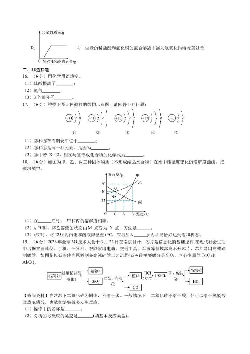 化学（湖南卷）（考试版A4）_初中全科电子版试卷练习试题_化学_2024中考模拟题化学(1)_三模（36套）_化学（湖南卷）
