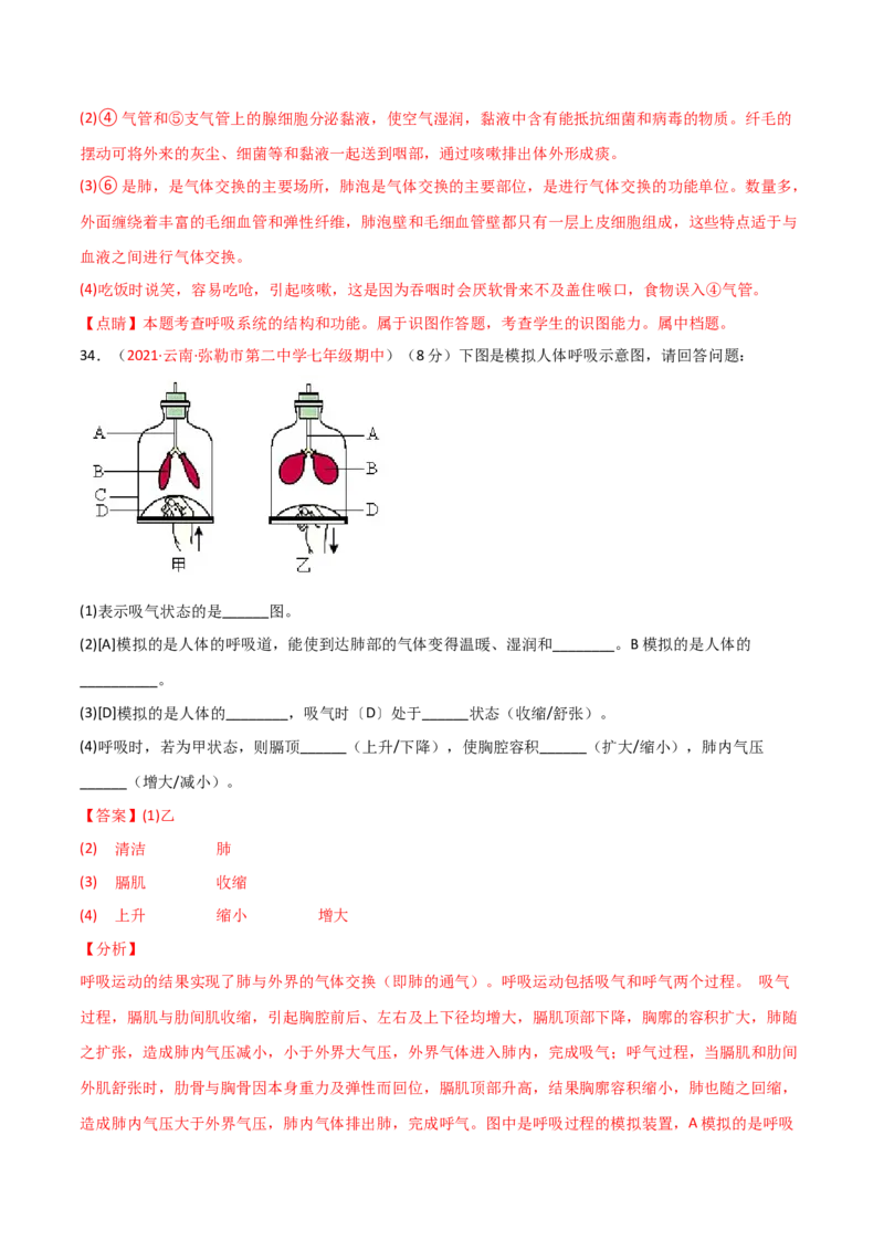 第一次月考（A卷.夯实基础）（解析版）_初中全科电子版试卷练习试题_生物_生物人教版7下练习_人教生物7年级下月考试卷04份