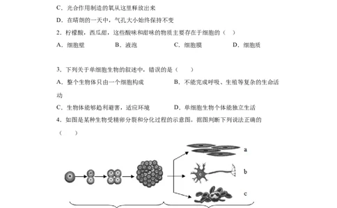期末检测卷04-（人教版）（原卷版）_初中全科电子版试卷练习试题_生物_生物人教版7上练习&mdash;24新版已更新_人教生物7年级上期末试卷11份