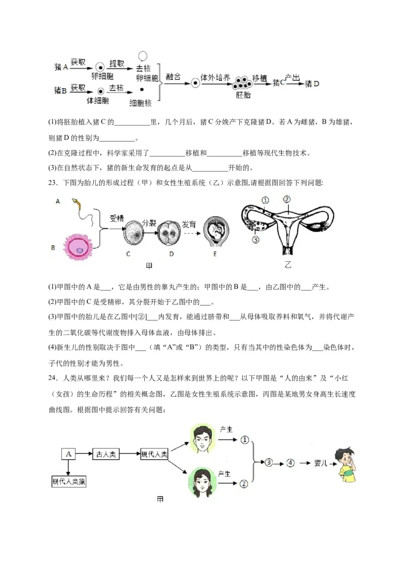 第一单元人的由来（选拔卷）-单元测试（人教版）（原卷版）_初中全科电子版试卷练习试题_生物_生物人教版7下练习_人教生物7年级下单元试卷33份