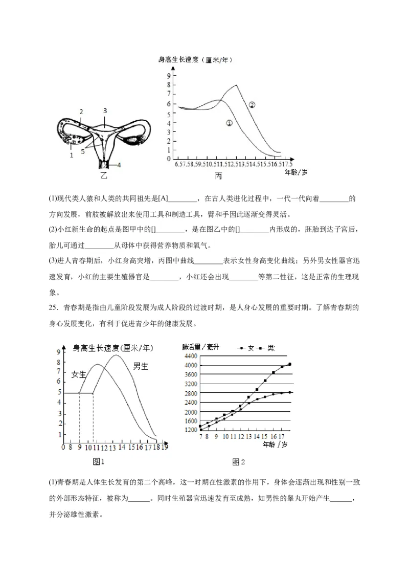 第一单元人的由来（选拔卷）-单元测试（人教版）（原卷版）_初中全科电子版试卷练习试题_生物_生物人教版7下练习_人教生物7年级下单元试卷33份