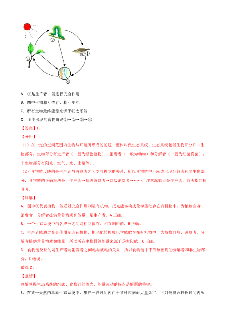 必考点04生物与环境组成生态系统-（人教版）（解析版）_初中全科电子版试卷练习试题_生物_生物人教版7上练习&mdash;24新版已更新_人教生物7年级上专项练习28份