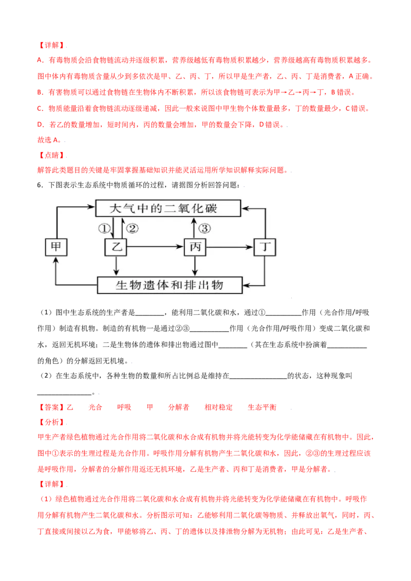 必考点04生物与环境组成生态系统-（人教版）（解析版）_初中全科电子版试卷练习试题_生物_生物人教版7上练习&mdash;24新版已更新_人教生物7年级上专项练习28份