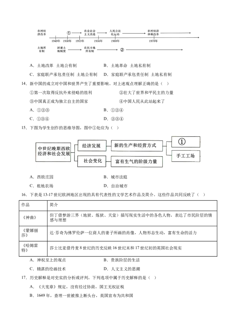 历史（北京卷）（考试版A4）_初中全科电子版试卷练习试题_历史_2024中考模拟题历史(1)_二模_历史（北京卷）-+：2024年中考第二次模拟考试