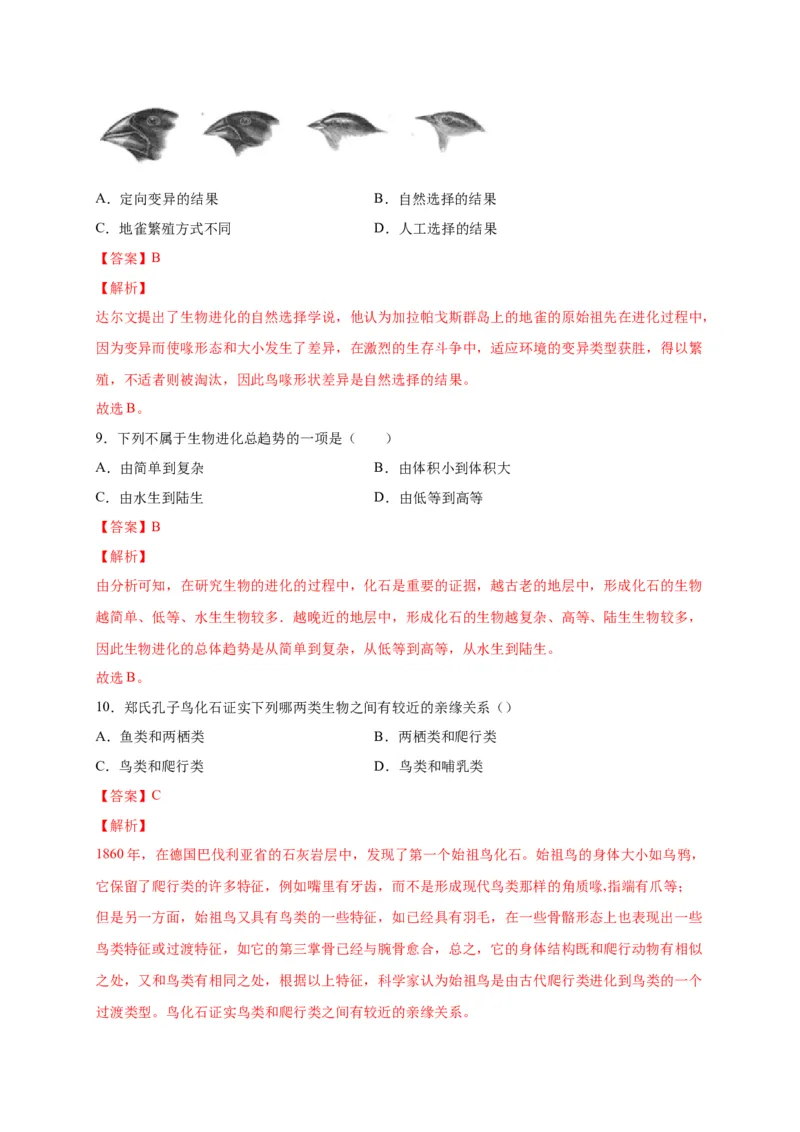 第三单元生命起源和生物进化（选拔卷）-单元测试（人教版）（解析版）_初中全科电子版试卷练习试题_生物_生物8下练习_人教生物8年级下单元试卷38份