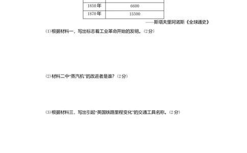 九年级历史上册第七单元工业革命和工人运动的兴起第20课第一次工业革命课时训练新人教版20180921286_初中全科电子版试卷练习试题_历史_历史人教版9上试卷_同步练习（第二套）