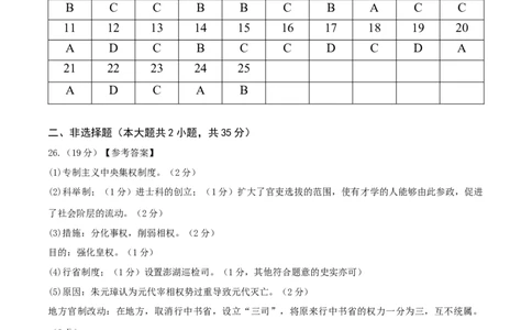 历史（吉林长春卷）（参考答案及评分标准）_初中全科电子版试卷练习试题_历史_2024中考模拟题历史(1)_二模_历史（吉林长春卷）-+：2024年中考第二次模拟考试