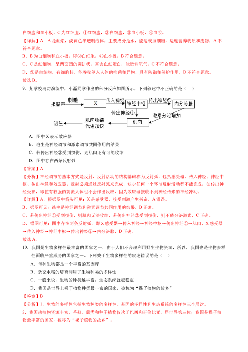 生物（盐城卷）（全解全析）_初中全科电子版试卷练习试题_生物_2024中考模拟题生物(1)_二模_生物（盐城卷）-：2024年中考第二次模拟考试