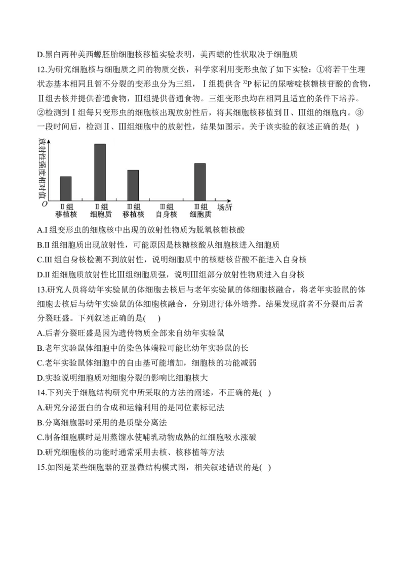 专题二细胞的结构与功能(有解析)&mdash;&mdash;2025届高考生物考点剖析_2025年新高考资料_一轮复习_2025届高考生物一轮复习考点剖析练习（有解析）