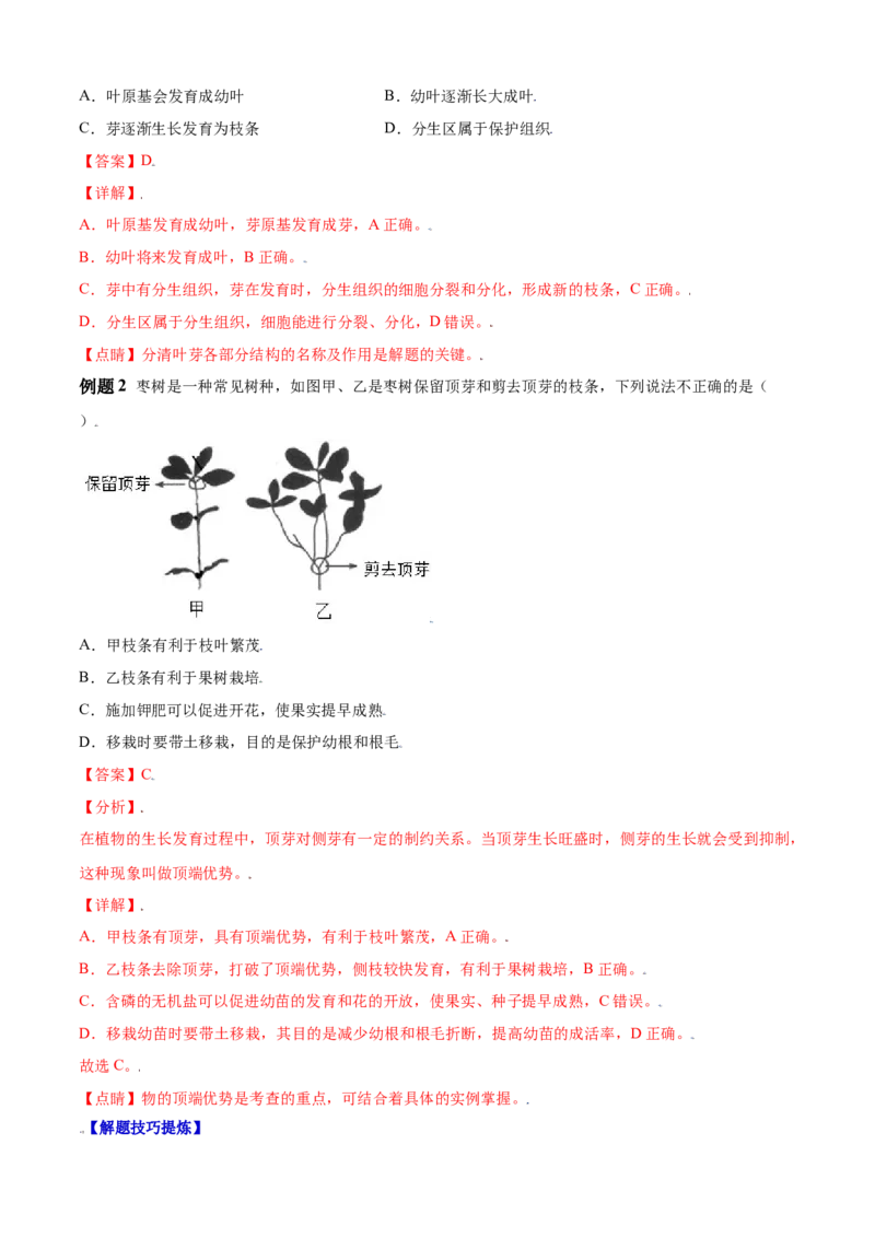 必考点17植株的生长-（人教版）（解析版）_初中全科电子版试卷练习试题_生物_生物人教版7上练习&mdash;24新版已更新_人教生物7年级上专项练习28份