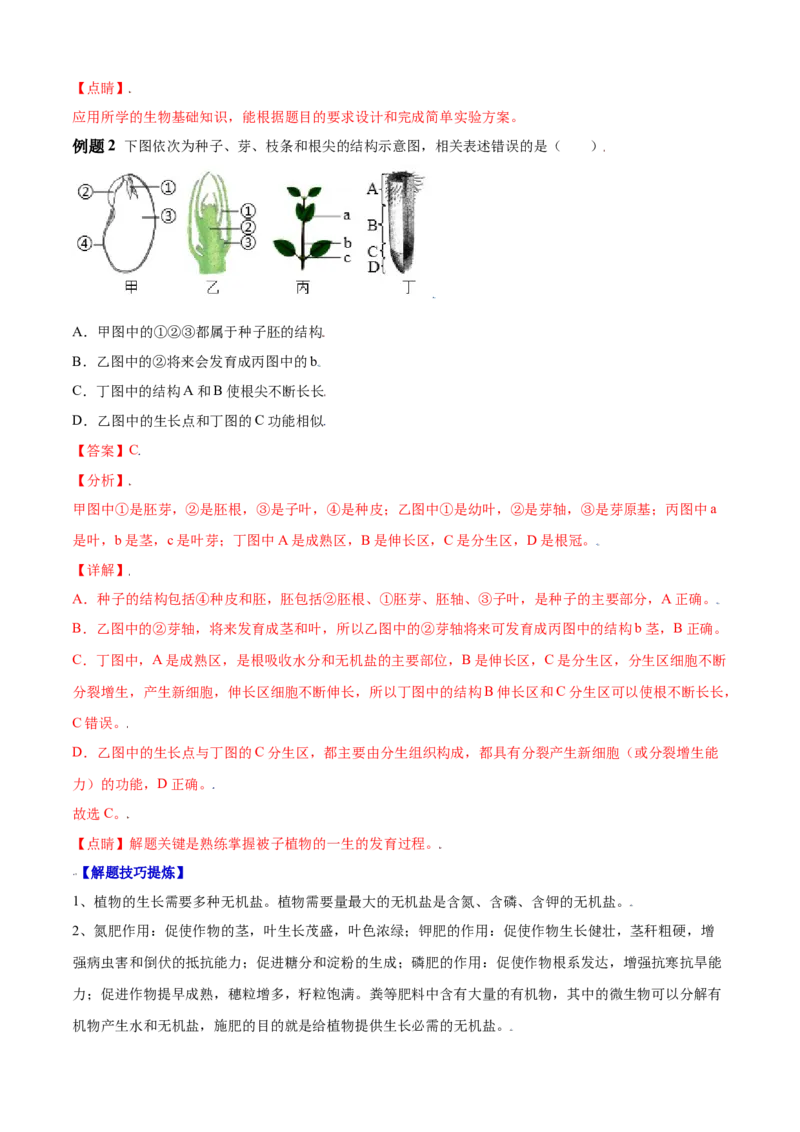 必考点17植株的生长-（人教版）（解析版）_初中全科电子版试卷练习试题_生物_生物人教版7上练习&mdash;24新版已更新_人教生物7年级上专项练习28份