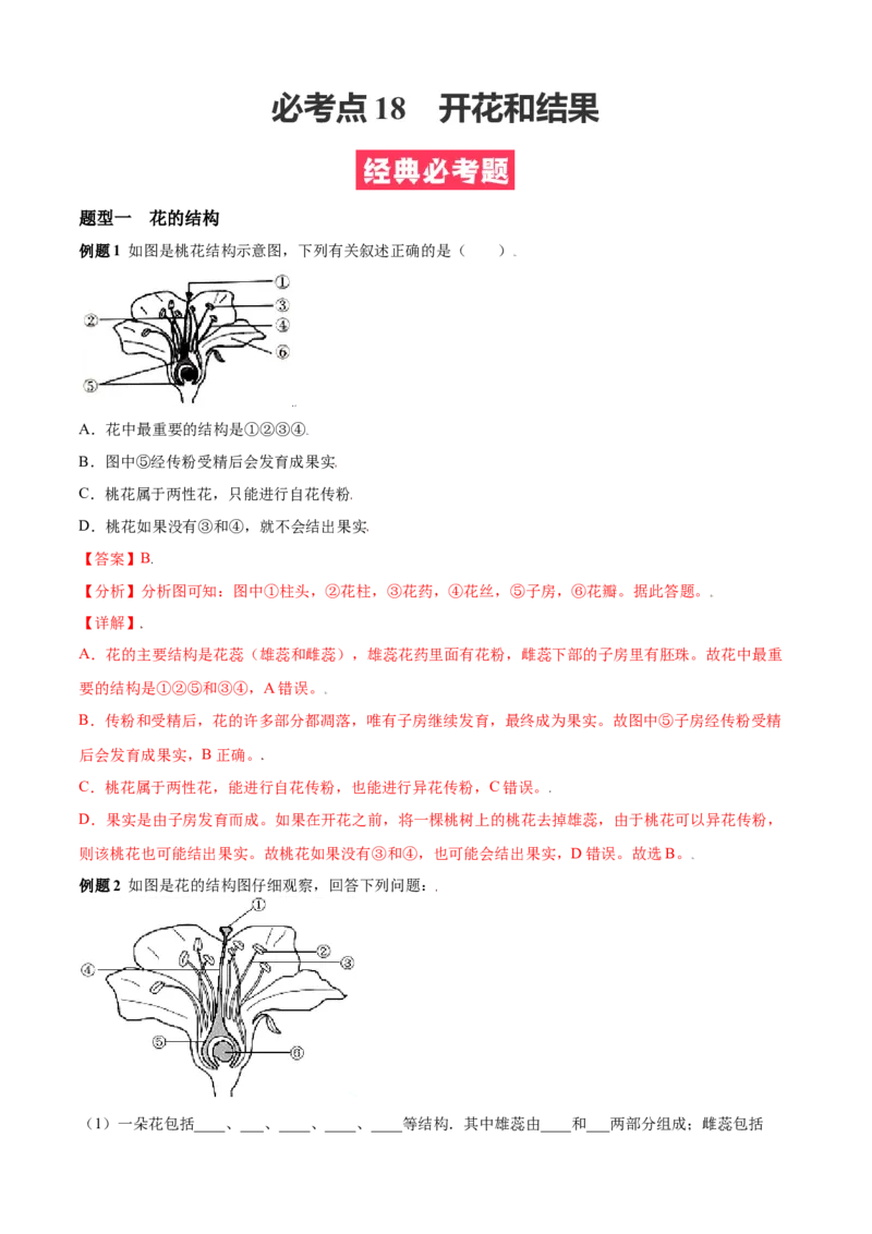 必考点18开花和结果-（人教版）（解析版）_初中全科电子版试卷练习试题_生物_生物人教版7上练习&mdash;24新版已更新_人教生物7年级上专项练习28份