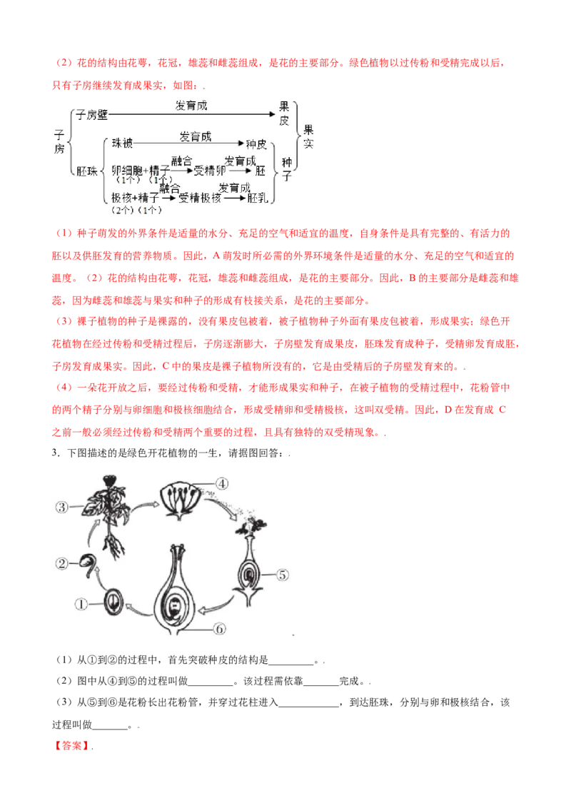必考点18开花和结果-（人教版）（解析版）_初中全科电子版试卷练习试题_生物_生物人教版7上练习&mdash;24新版已更新_人教生物7年级上专项练习28份