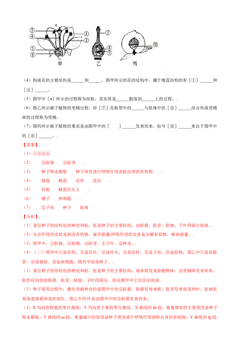 必考点18开花和结果-（人教版）（解析版）_初中全科电子版试卷练习试题_生物_生物人教版7上练习&mdash;24新版已更新_人教生物7年级上专项练习28份