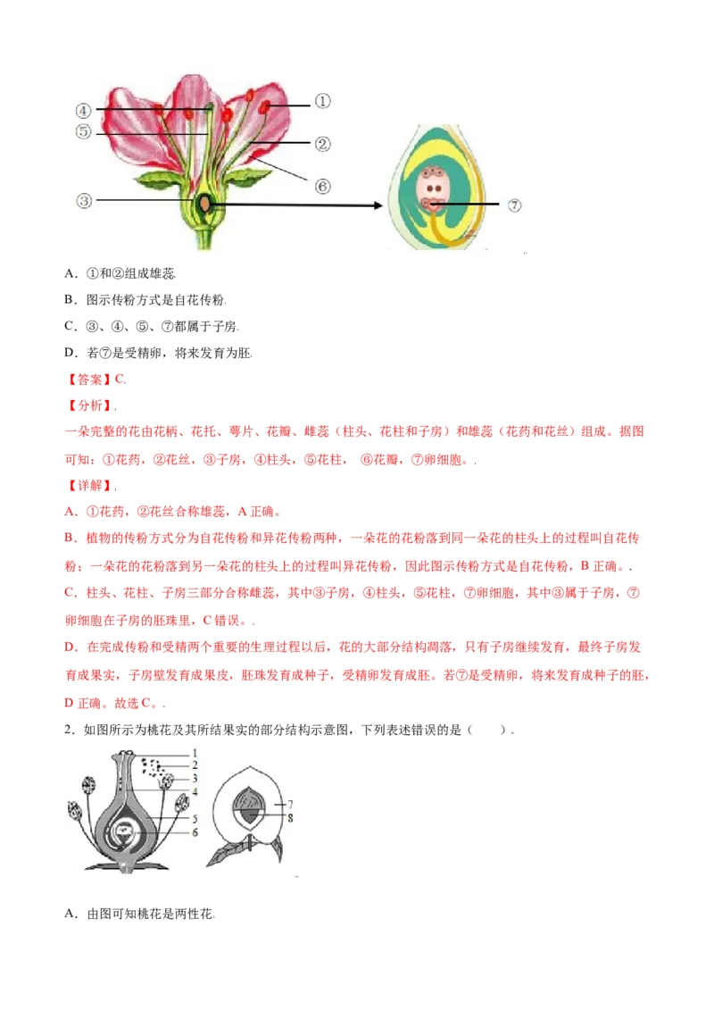 必考点18开花和结果-（人教版）（解析版）_初中全科电子版试卷练习试题_生物_生物人教版7上练习&mdash;24新版已更新_人教生物7年级上专项练习28份