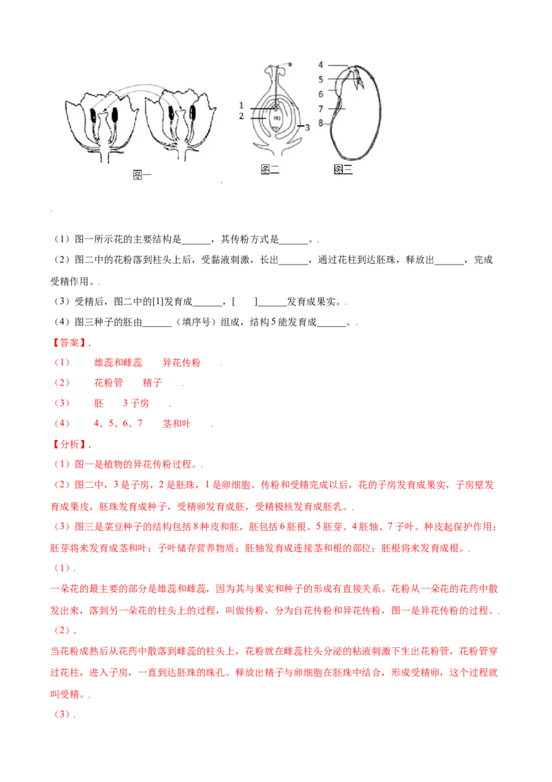 必考点18开花和结果-（人教版）（解析版）_初中全科电子版试卷练习试题_生物_生物人教版7上练习&mdash;24新版已更新_人教生物7年级上专项练习28份