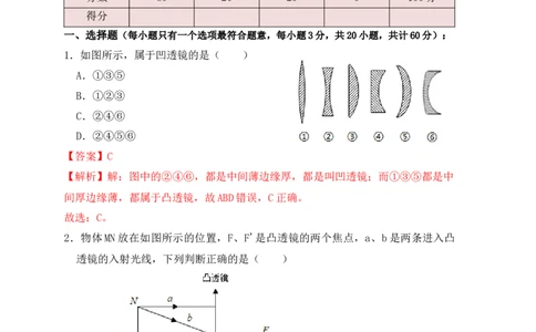 第5章《透镜及其应用》单元测试练习（A卷）(解析版)_初中全科电子版试卷练习试题_物理_8年级上册物理试题_人教版物理八年级上单元试卷（054份）_单元试卷第3套12份