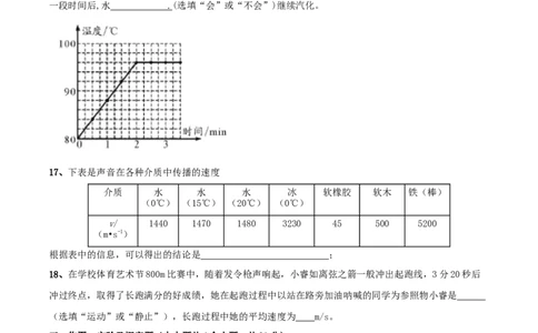 模拟试题08（原卷版）_初中全科电子版试卷练习试题_物理_8年级上册物理试题_人教版物理八年级上期末试卷（015份）