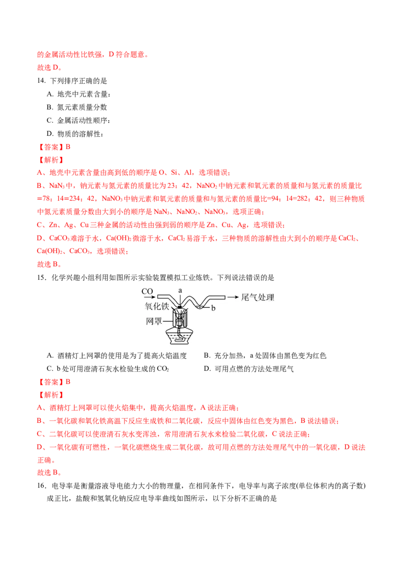 化学（苏州卷）（全解全析）_初中全科电子版试卷练习试题_化学_2024中考模拟题化学(1)_三模（36套）_化学（苏州卷）
