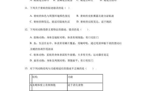 第一章动物的主要类群过关测试-（人教版）（原版版）_初中全科电子版试卷练习试题_生物_生物8上练习_人教生物8年级上单元试卷48份