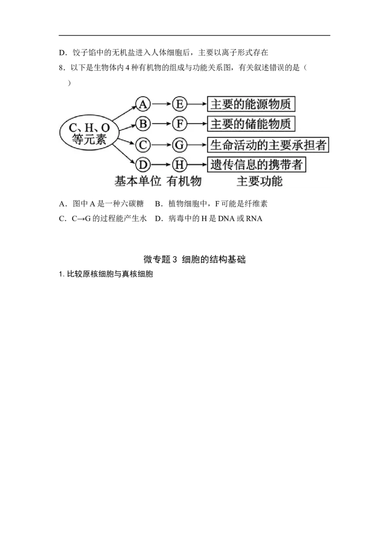 专题一细胞的分子组成、结构和物质运输（原卷版）_新高考复习资料_2023年新高考复习资料_二轮复习_过二轮备战2023年高考生物二轮专题剖析与综合训练（新教材）