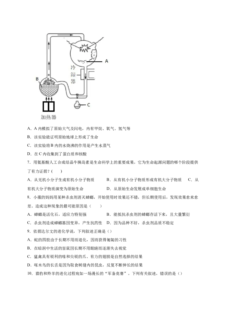 第三单元生命起源和生物进化（提分小卷）-单元测试（人教版）（原卷版）_初中全科电子版试卷练习试题_生物_生物8下练习_人教生物8年级下单元试卷38份