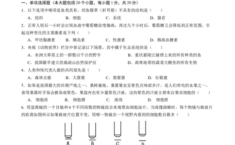 生物（重庆卷）（考试版A4）_初中全科电子版试卷练习试题_生物_2024中考模拟题生物(1)_一模_生物（重庆卷）-2024年中考第一次模拟考试