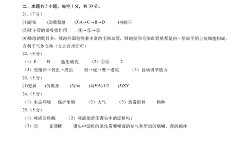 生物（重庆卷）（参考答案）_初中全科电子版试卷练习试题_生物_2024中考模拟题生物(1)_二模_生物（重庆卷）-：2024年中考第二次模拟考试